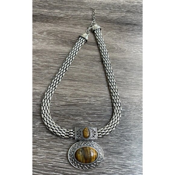 Vintage Tiger's Eye Silver Tone Women’s Necklace Chain 2 Pendants Elegant Sz 22” - Picture 14 of 14